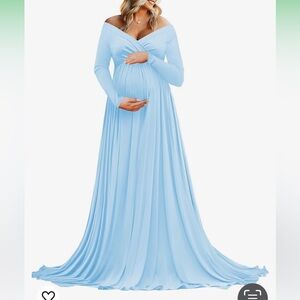 NWT DOSE light blue maternity photo shoot long sleeve extra long dress size L